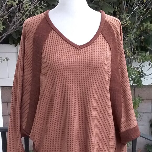 Ces Femme Shirt Women's Small Brown Rust Fall Waffle Knit Dolman - Picture 3 of 4